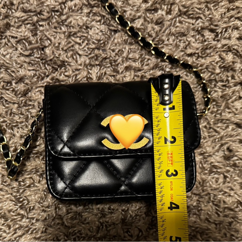 Lux Black Quilted Nano Mini Bag with Gold Chain - Picture 7 of 8